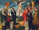 the crucifixion with donors and saints peter and margaret